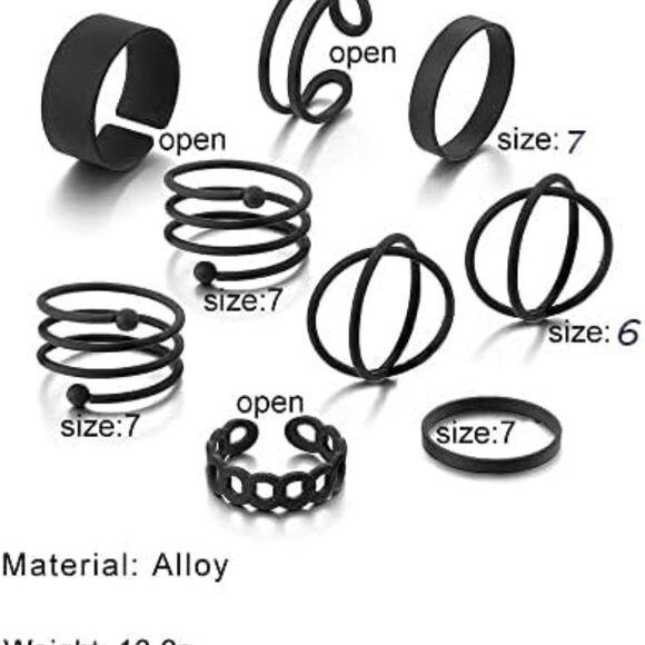 Black Knuckle Rings Set for Women Vintage Stackable Midi Rings Boho Crystal Pear - Picture 7 of 8